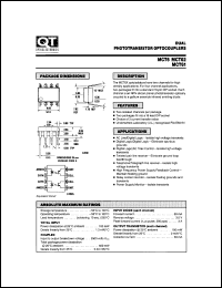 MCT62 datasheet: Optocoupler. Dual Channel Phototransistor Output; GaAs Input MCT62
