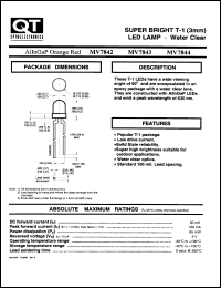 MV7844 datasheet: Led Lamp. 3 mm  T-100 Super Bright Clear Lens MV7844