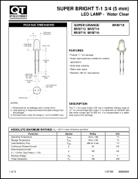 MV8714 datasheet: Led Lamp. T-1 3/4 Super Bright Tapered Clear Lens MV8714