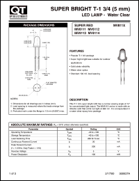 MV8114 datasheet: Led Lamp. T-1 3/4 Super Bright Tapered Clear Lens MV8114