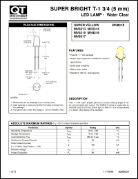 MV8315 datasheet: Led Lamp. T-1 3/4 Super Bright Tapered Clear Lens MV8315