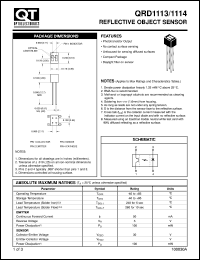 QRD1114 datasheet: Reflective Object Sensor. Phototransistor QRD1114