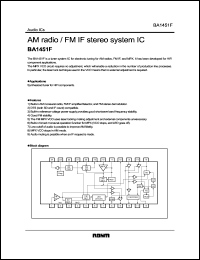 BA1451F datasheet: AM radio / FM IF stereo system IC BA1451F