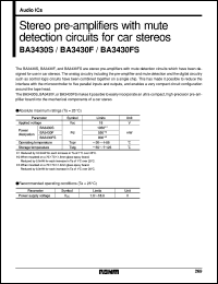 BA3430FS datasheet: Stereo preamplifier with mute detection circuit for car stereo BA3430FS