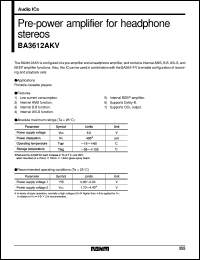 BA3612AKV datasheet: Pre-power amplifier for headphone stereo BA3612AKV