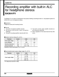 BA3641FV datasheet: Recording amplifier with built-in ALC for headphone stereo BA3641FV