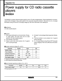 BA3924 datasheet: System power supply for CD radio cassette player BA3924