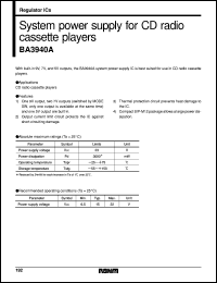 BA3940A datasheet: System power supply for CD radio cassette player BA3940A