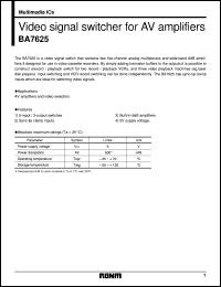 BA7625 datasheet: Video signal switcher for AV amplifier BA7625