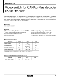 BA7631F datasheet: Video switch for CANAL-plus decoder BA7631F