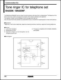 BA8206F datasheet: Tone ringer IC for telephone set BA8206F
