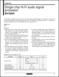 BH7800K datasheet: Single chip Hi-Fi audio signal processor BH7800K