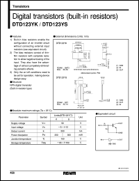 DTD123YS datasheet: Digital NPN transistor (with resistor) DTD123YS