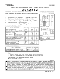 2SK2862 datasheet: Silicon N-channel MOS type field effect transistor for high speed, high voltage switching, DC-DC converter, relay drive & motor drive applications 2SK2862