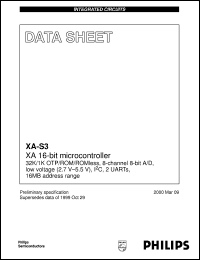 PXAS30KBBE datasheet: XA 16-bit microcontroller 32K/1K OTP/ROM/ROMless, 8-channel 8-bit AD, low voltage (2.7V-5.5V), I2C, 2 UARTs, 16Mb address range PXAS30KBBE