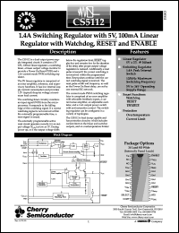 CS5112EDWF24 datasheet: 14.1A switching regulator with 5V,100mA linear regulator  with watchdog,reset and enable CS5112EDWF24