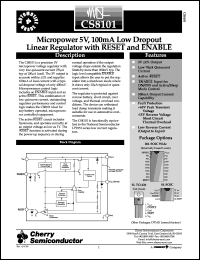 CS8101YDR8 datasheet:  Micropower 5V, 100mA low dropout linear regulator with reset and enable CS8101YDR8
