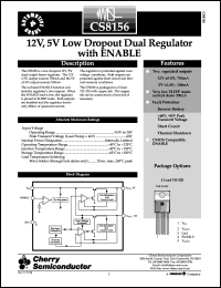 CS8156YTVA5 datasheet: 12V,5V low dropout dual regulator with enable CS8156YTVA5