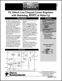 CS8151CGN8 datasheet: 5V,100mA low dropout linear regulator with watchdog,reset& wake up CS8151CGN8