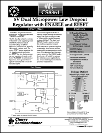 CS8361YDPS7 datasheet: 5V dual Micropower 5V low dropout regulator with enable and reset CS8361YDPS7