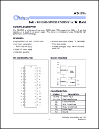 W24129AK-15 datasheet: 16K * 8 high speed low power CMOS static RAM W24129AK-15