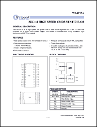 W24257AK-20 datasheet: 16K * 8 high speed, low power CMOS static RAM W24257AK-20