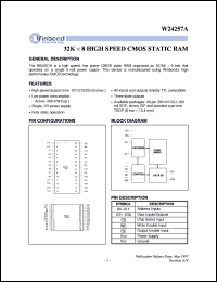 W24257AS-10 datasheet: 16K * 8 high speed, low power CMOS static RAM W24257AS-10
