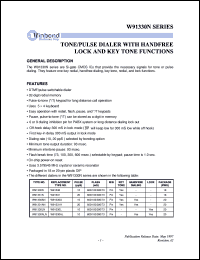 W91330N datasheet: Tone/pulse dialer with handfree lock and key tone functions W91330N