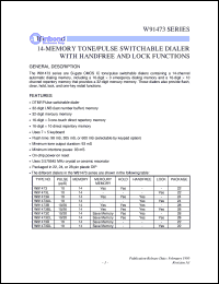 W91473L datasheet: 14-memory tone/pulse switchable dialer with handfree and lock functions W91473L