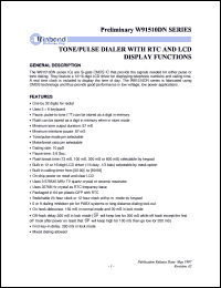 W91510DNH datasheet: Tone/pulse dialer with RTC and LCD display functions W91510DNH