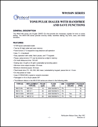 W91511AN datasheet: Tone/pulse dialer with with handfree and save functions W91511AN