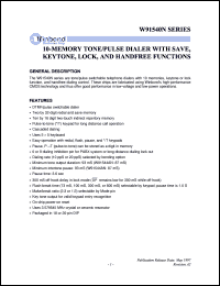 W91540N datasheet: 10-memory tone/pulse dialer with save, keytone, lock and handfree functions W91540N