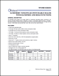 W91580 datasheet: 24-memory tone/pulse switchable dialer with handfree and hold functions W91580