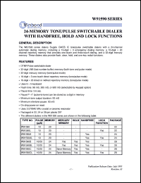 W91590AL datasheet: 24-memory tone/pulse switchable dialer with handfree, lock and hold functions W91590AL