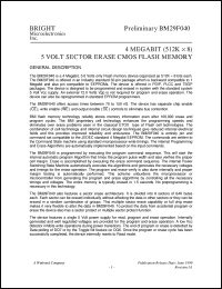 BM29F040 datasheet: 4 megabit 5 volt sector erase CMOS flash memory BM29F040