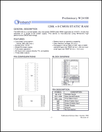 W24100S-70L datasheet: 128K*8 normal speed, very low power CMOS static RAM W24100S-70L