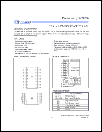 W24256-70LL datasheet: 32*8 normal speed, very low power CMOS static RAM W24256-70LL