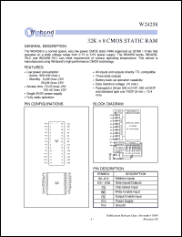 W24258-70LI datasheet: 32*8 normal speed, very low power CMOS static RAM W24258-70LI