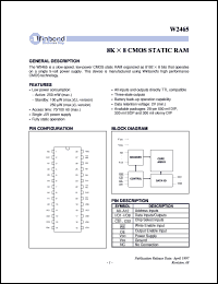 W2465S-10LL datasheet: 8K*8 normal speed, very low power CMOS static RAM W2465S-10LL