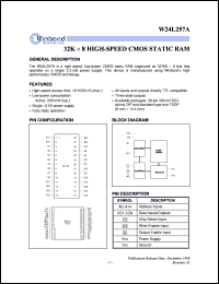 W24L257AK-20 datasheet: 32K*8 high speed, low power CMOS static RAM W24L257AK-20
