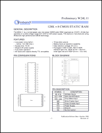 W24L11-70L datasheet: 128*8 normal speed, very low power CMOS static RAM W24L11-70L