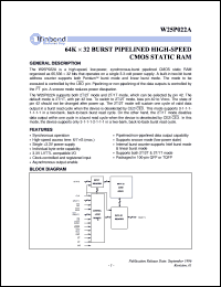 W25P022AF-6 datasheet: 64K*32 high speed, low power synchronous-burst pipelined CMOS static RAM W25P022AF-6