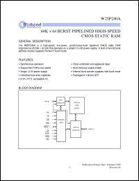 W25P240AF-6A datasheet: 64K*32 high speed, low power synchronous-burst pipelined CMOS static RAM W25P240AF-6A