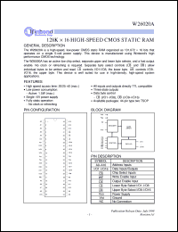 W26020AT-20 datasheet: 128K*16 high speed, low power CMOS static RAM W26020AT-20