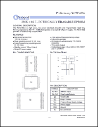 W27C4096-15 datasheet: 256K*16 bits high speed, low power electrically erasable EPROM W27C4096-15