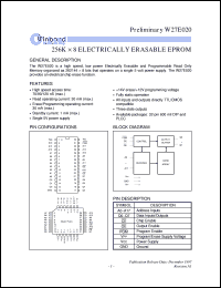 W27E020P-12 datasheet: 128K*8 bits high speed, low power electrically erasable EPROM W27E020P-12
