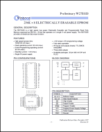 W27E020P-70 datasheet: 128K*8 bits high speed, low power electrically erasable EPROM W27E020P-70