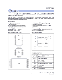 W27E040S-90 datasheet: 512K*8 bits high speed, low power electrically erasable EPROM W27E040S-90