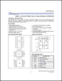 W27E512-12 datasheet: 64*8 bits high speed, low power electrically erasable EPROM W27E512-12