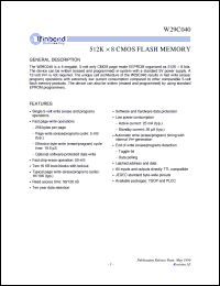 W29C040T-90 datasheet: 512K*8 CMOS flash memory W29C040T-90